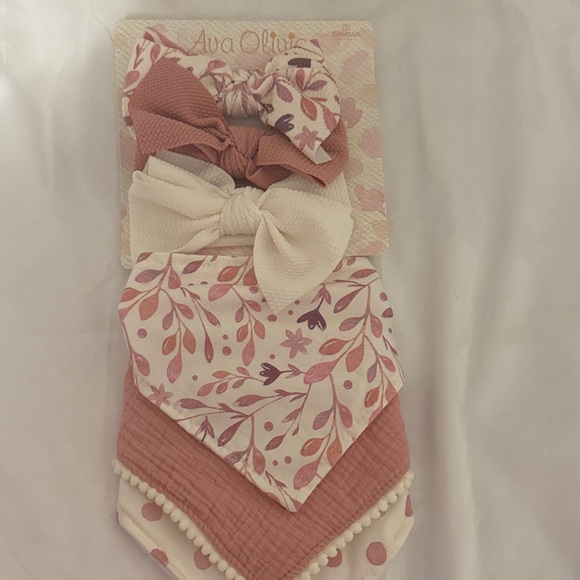 Pink and Cream Kids Hair and bib Accessories Set